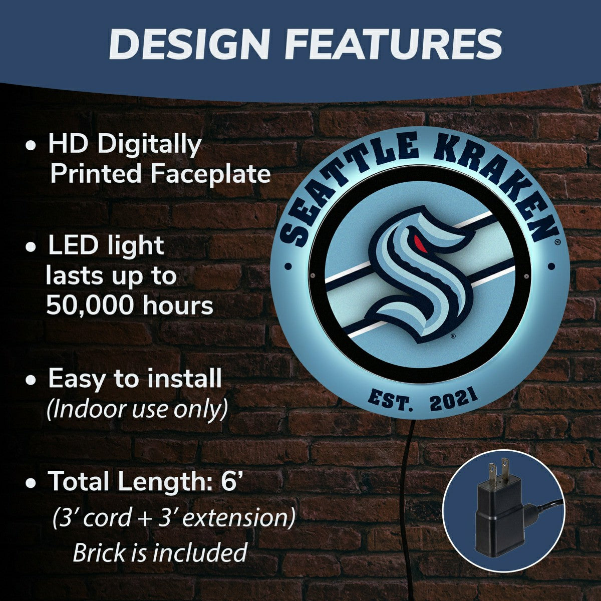 Seattle Kraken, Metal Lite, Round, NHL