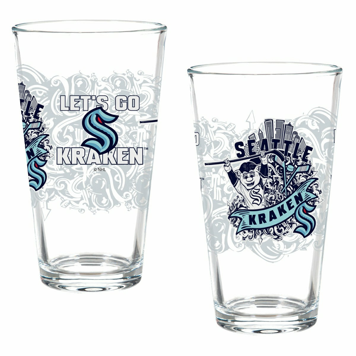 Seattle Kraken 16oz Glass pint, Set of 2, NHL, Home