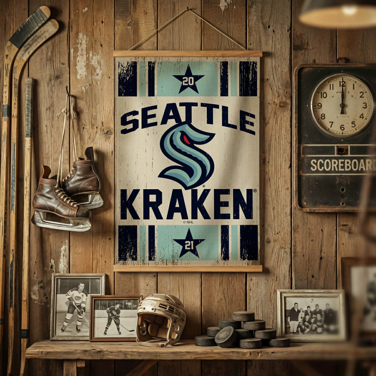 Seattle Kraken, Canvas Wall Tapestry, Medium, 36x24, NHL, Home