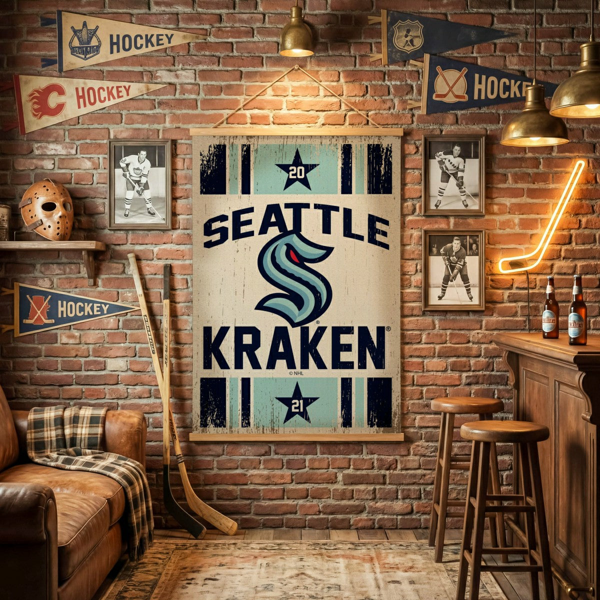 Seattle Kraken, Canvas Wall Tapestry, Large, 54x37, NHL, Home