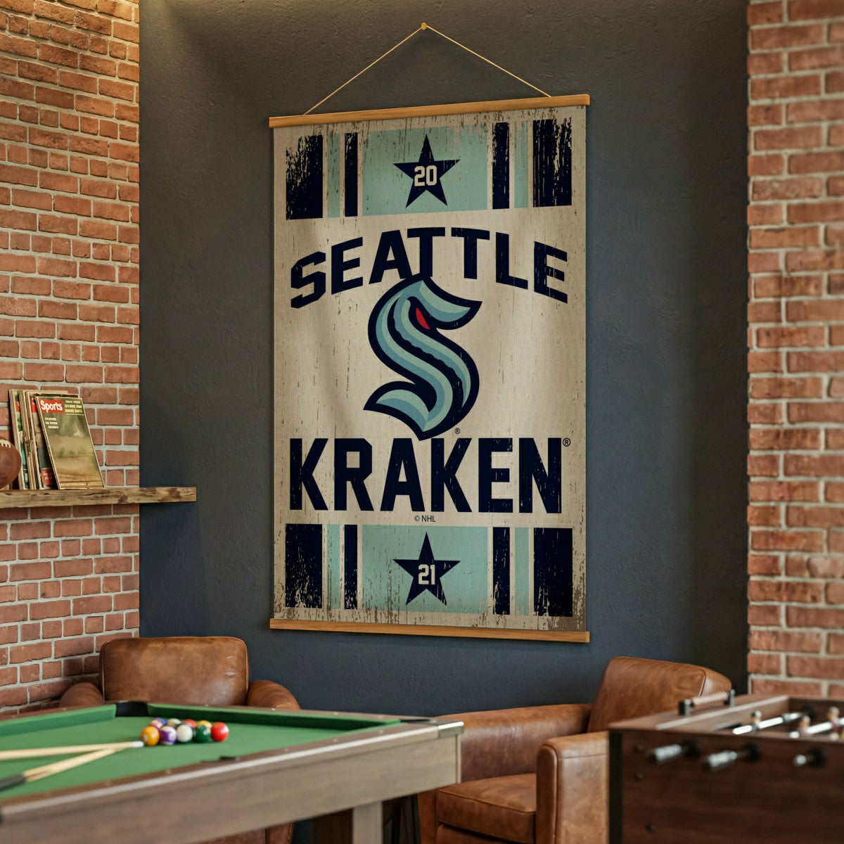 Seattle Kraken, Canvas Wall Tapestry, Large, 54x37, NHL, Home