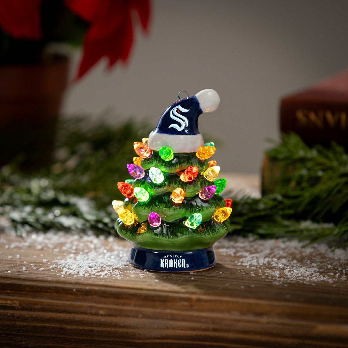 4" Mini LED Tabletop Christmas Tree, Set of 2, Seattle Kraken, NHL, Home