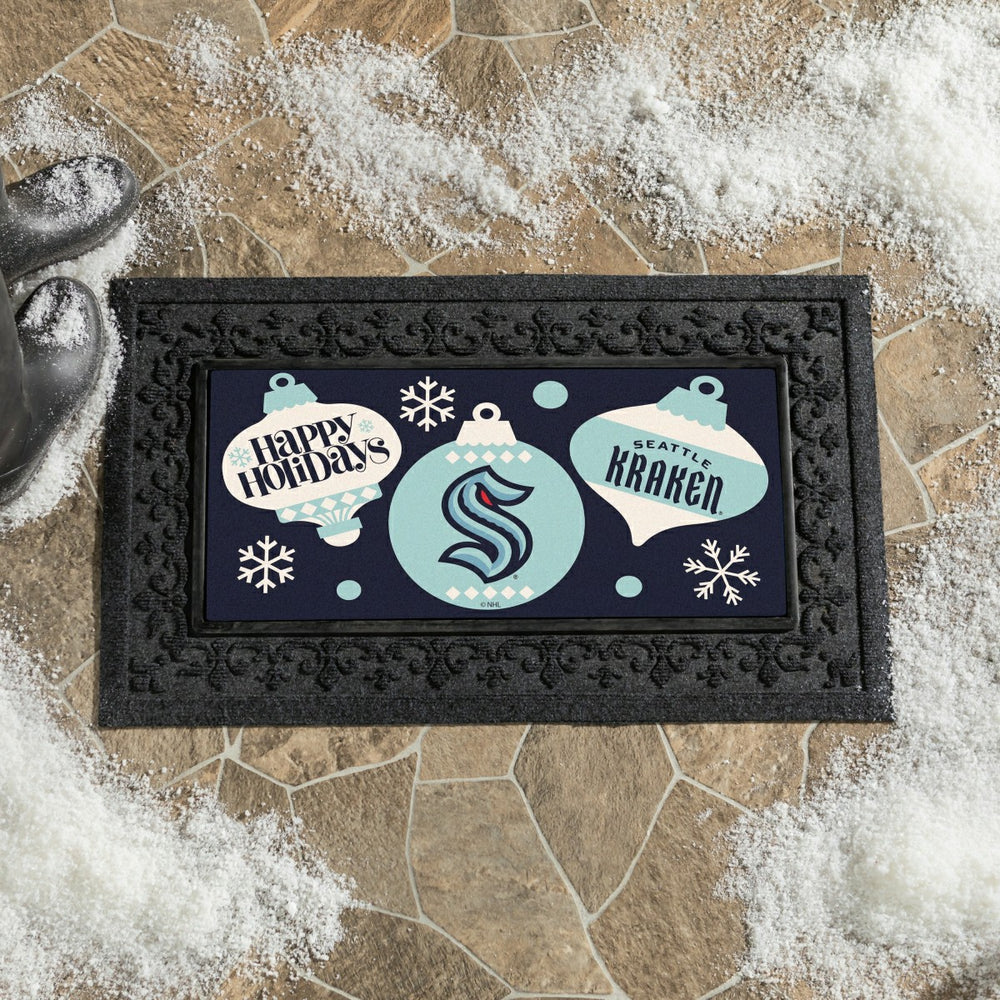 Seattle Kraken Holiday Flocked Coir Sassafras Switch Mat, 22"x10", NHL