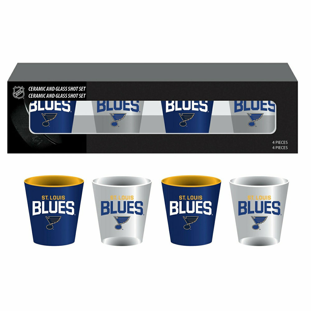 St Louis Blues 4-Piece Ceramic and Glass 2oz. Shot Glass Set, NHL, Home