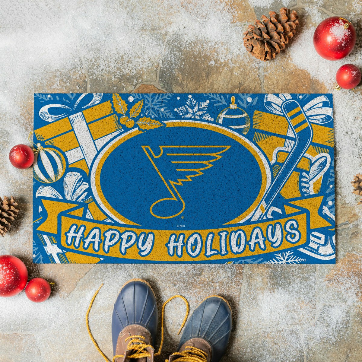 St Louis Blues Holiday PVC Mat, 28"x16", NHL