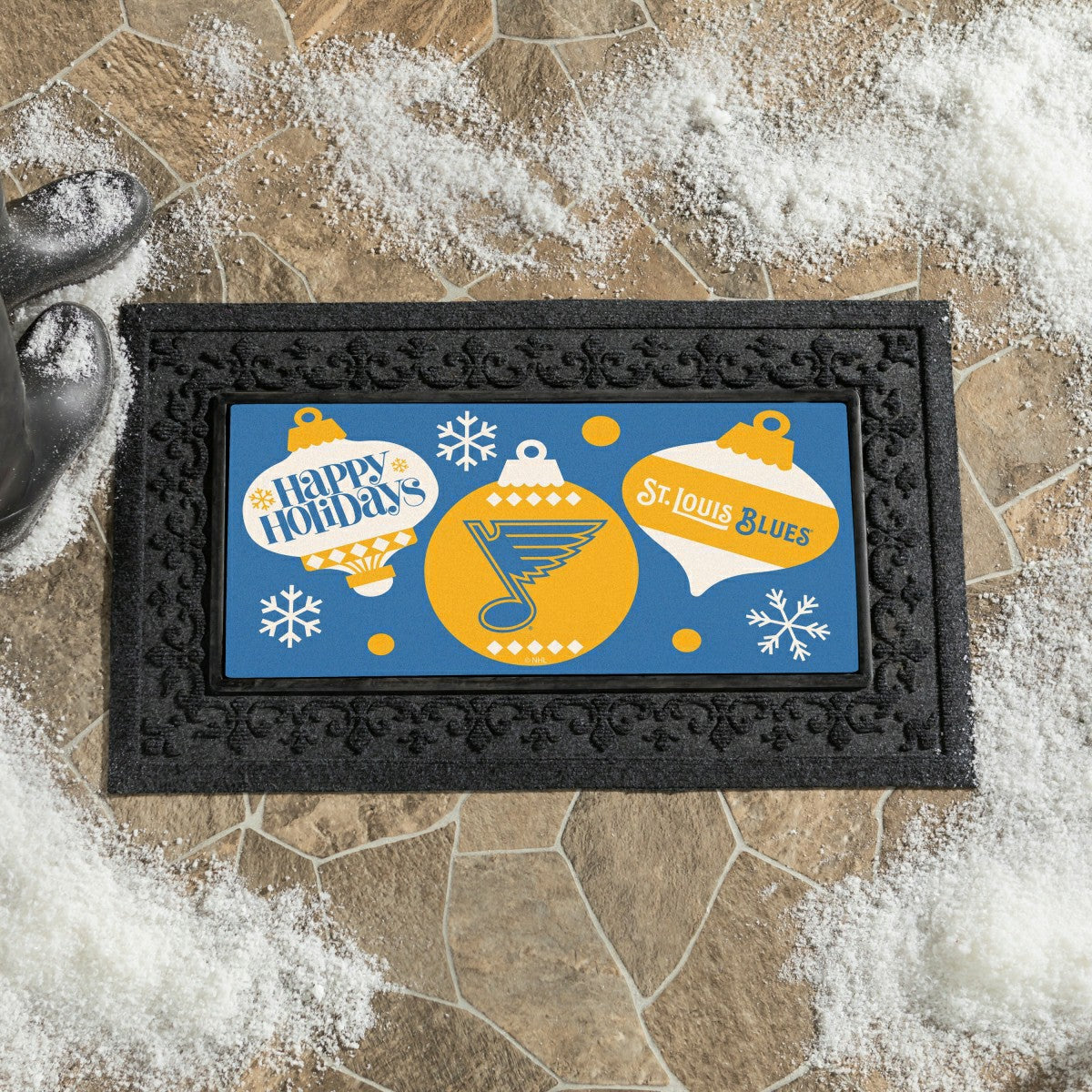 St Louis Blues Holiday Flocked Coir Sassafras Switch Mat, 22"x10", NHL
