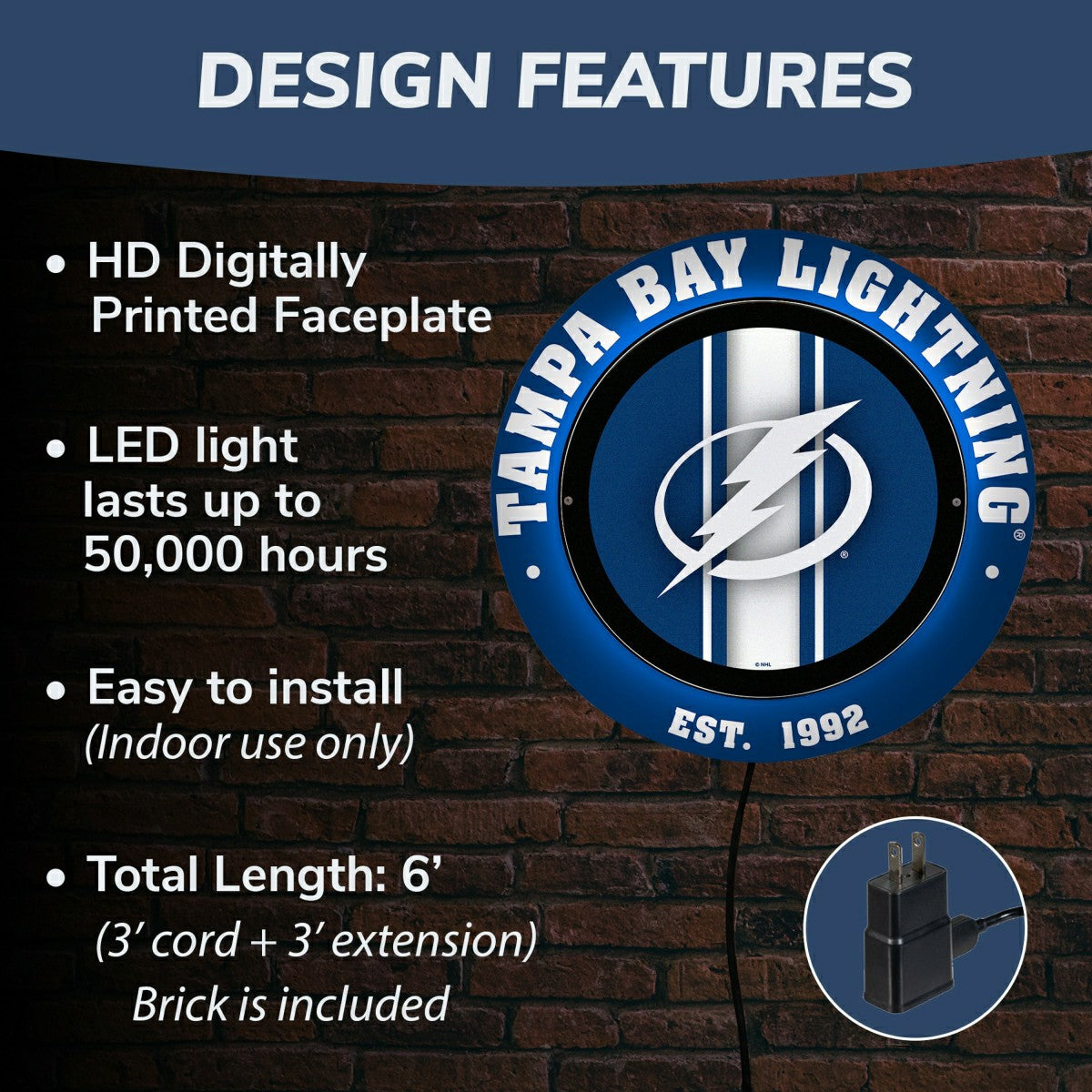 Tampa Bay Lightning, Metal Lite, Round, NHL