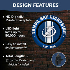 Tampa Bay Lightning, Metal Lite, Round, NHL
