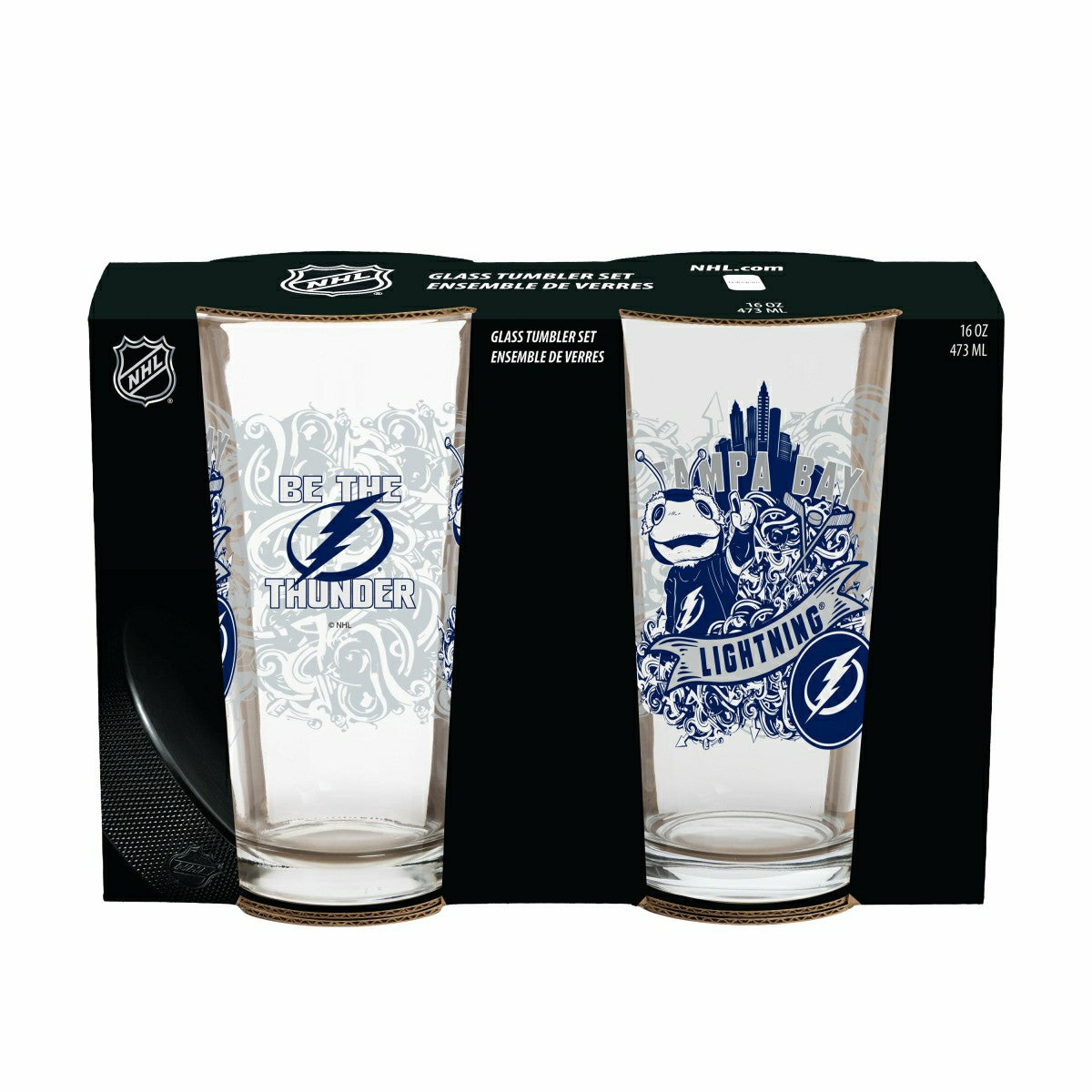 Tampa Bay Lightning 16oz Glass pint, Set of 2, NHL, Home