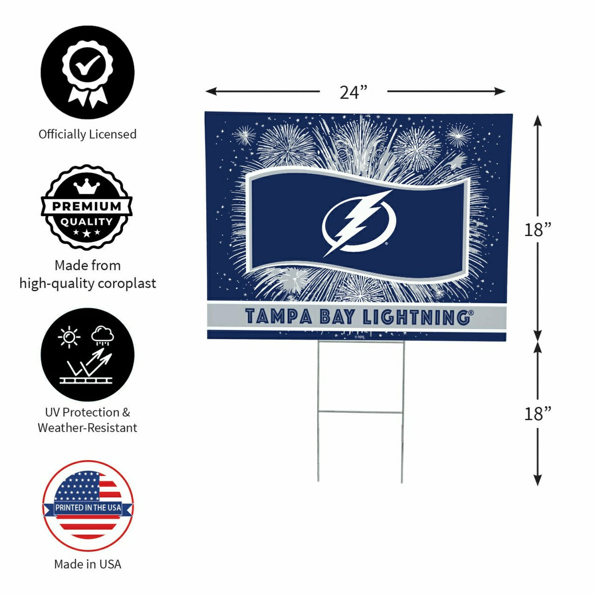 Tampa Bay Lightning Yard Sign, Patriotic, NHL, Home