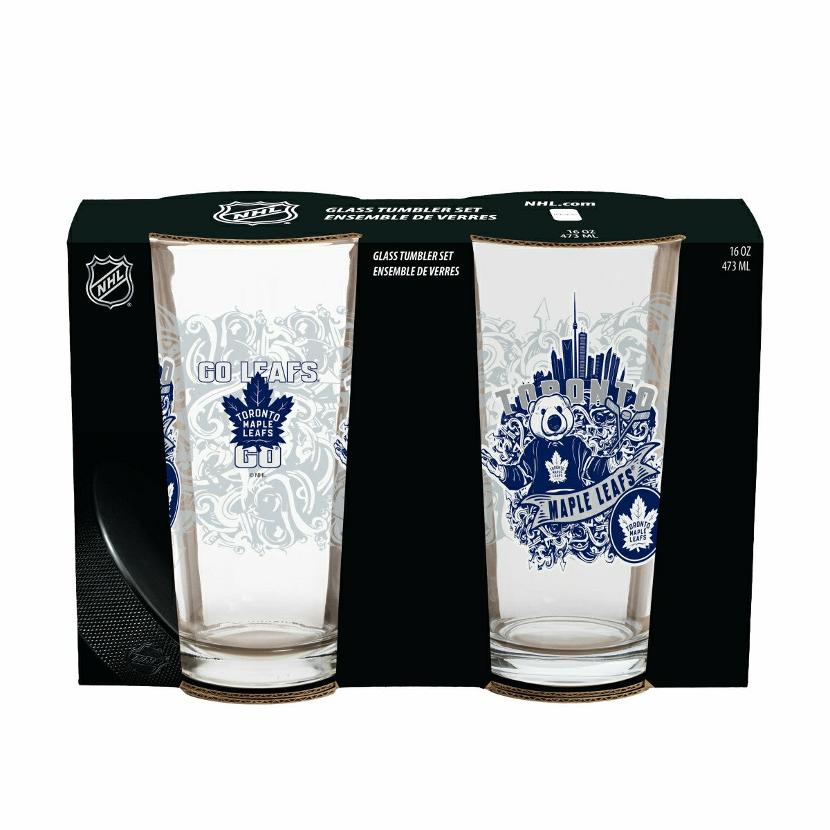 Toronto Maple Leafs 16oz Glass pint, Set of 2, NHL, Home