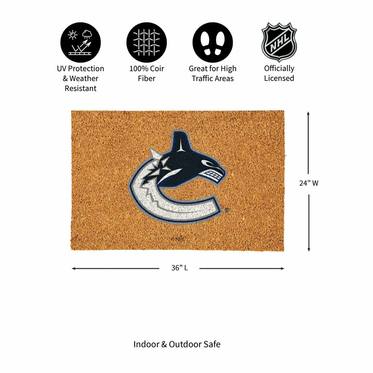 Vancouver Canucks Large Full Color Coir Mat, 36"x24", NHL