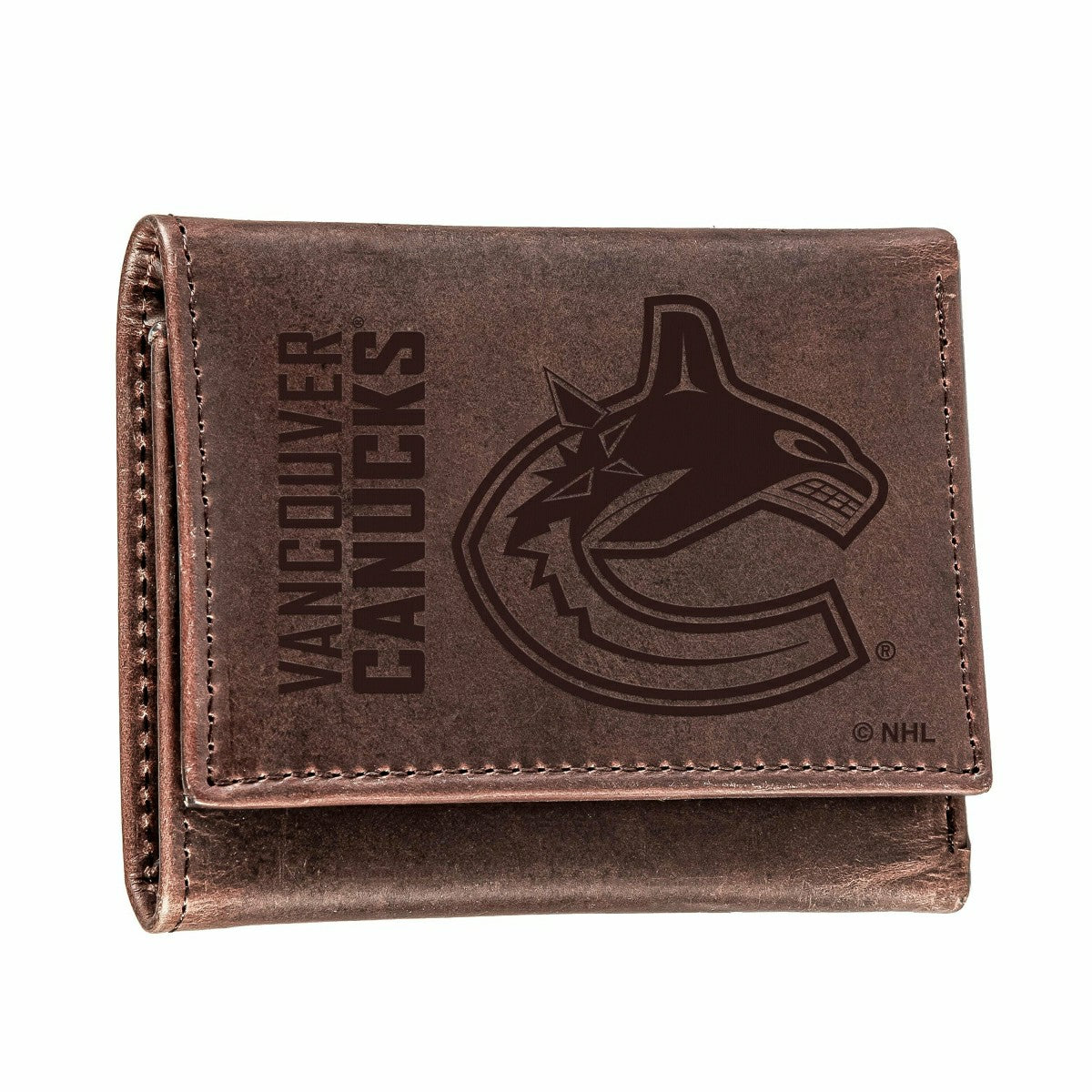 Vancouver Canucks, Tri-Fold Wallet, Brown, CH, 100% Genuine Leather, NHL, Home