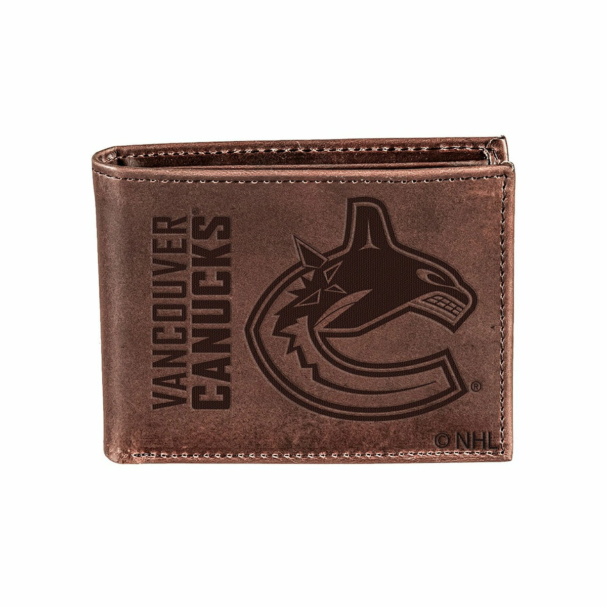 Vancouver Canucks, Bi-Fold Wallet, Brown, CH, 100% Genuine Leather, NHL, Home