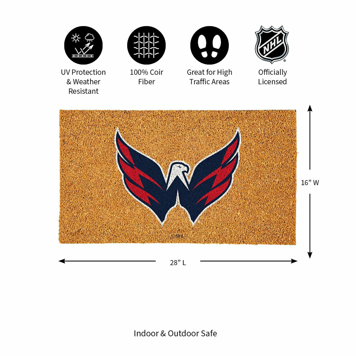 Coir Mat, 16"x28", Washington Capitals, NHL