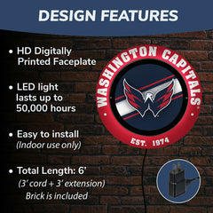 Washington Capitals, Metal Lite, Round, NHL
