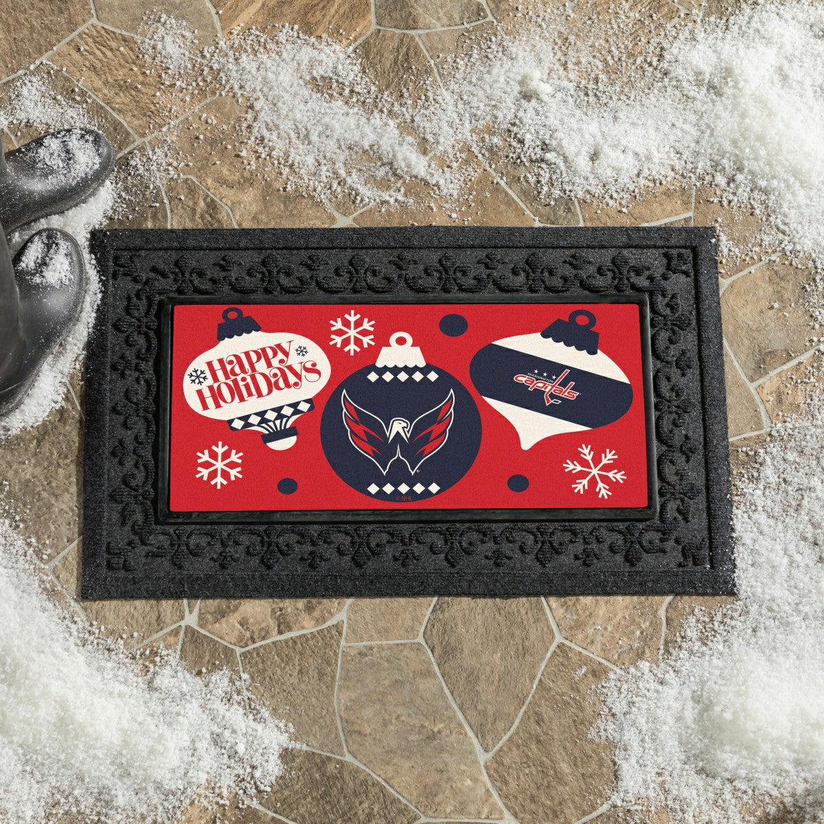 Washington Capitals Holiday Flocked Coir Sassafras Switch Mat, 22"x10", NHL