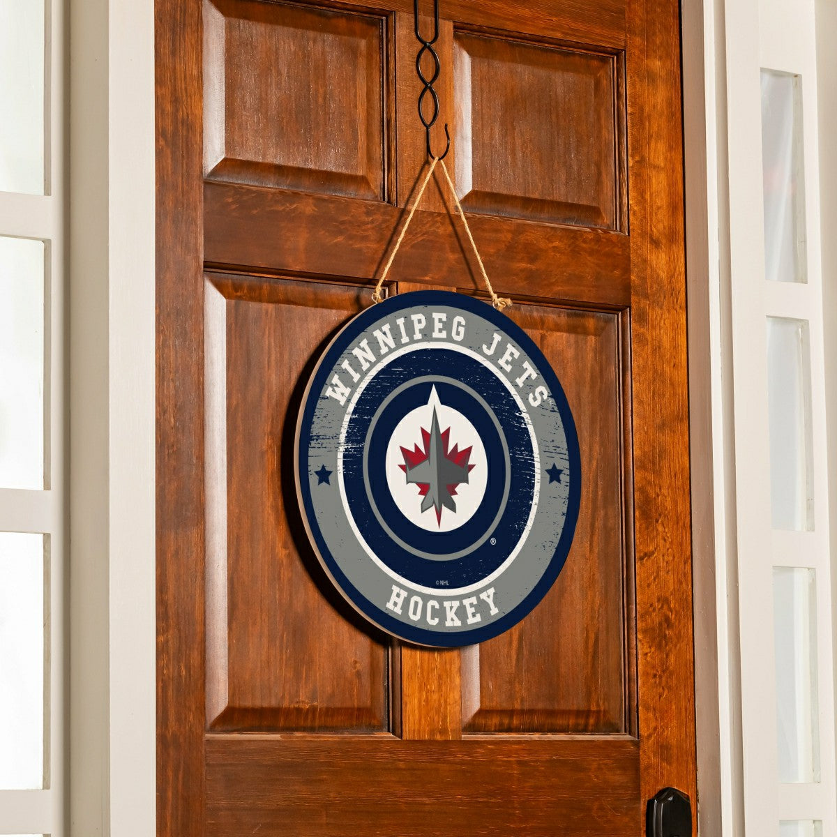 Winnipeg Jets Round Door Décor with Hanging Rope, 18x18, NHL, Home