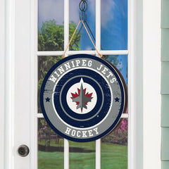 Winnipeg Jets Round Door Décor with Hanging Rope, 18x18, NHL, Home
