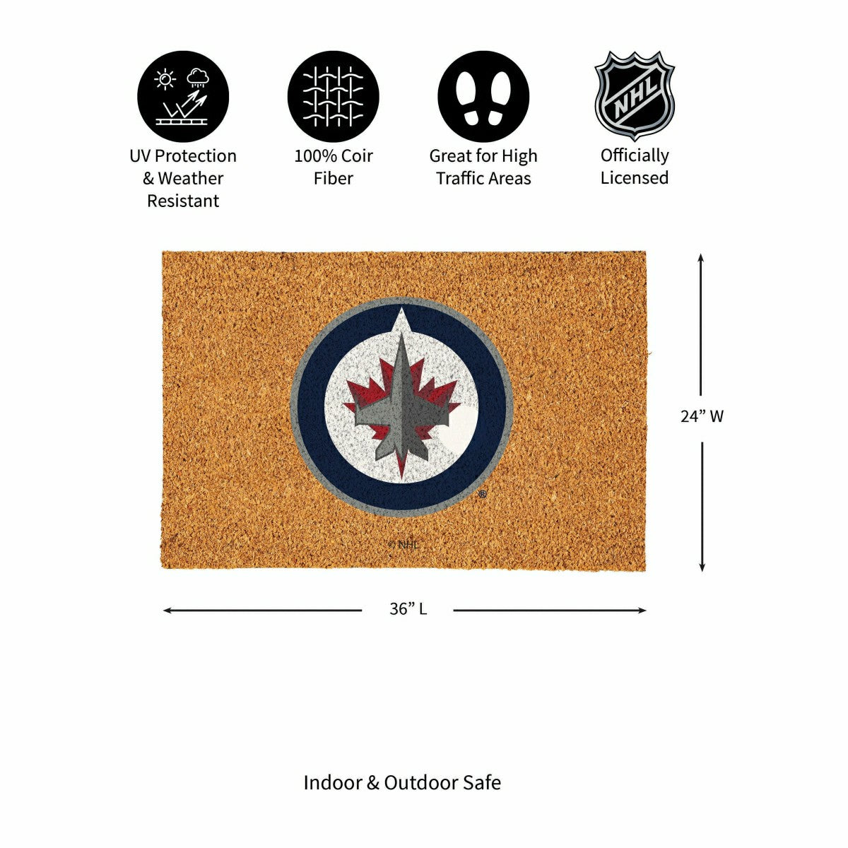 Winnipeg Jets Large Full Color Coir Mat, 36"x24", NHL