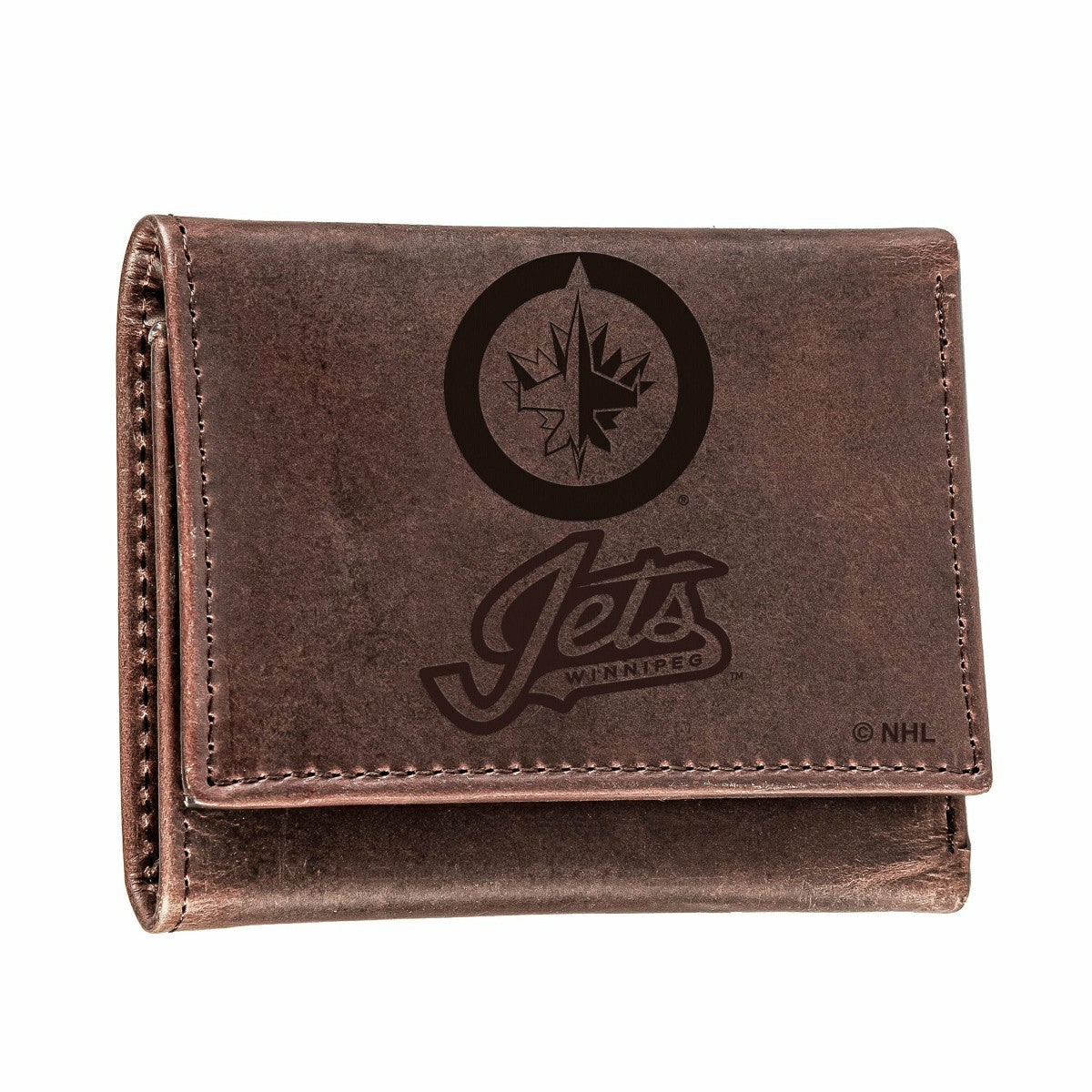 Winnipeg Jets, Tri-Fold Wallet, Brown, CH, 100% Genuine Leather, NHL, Home