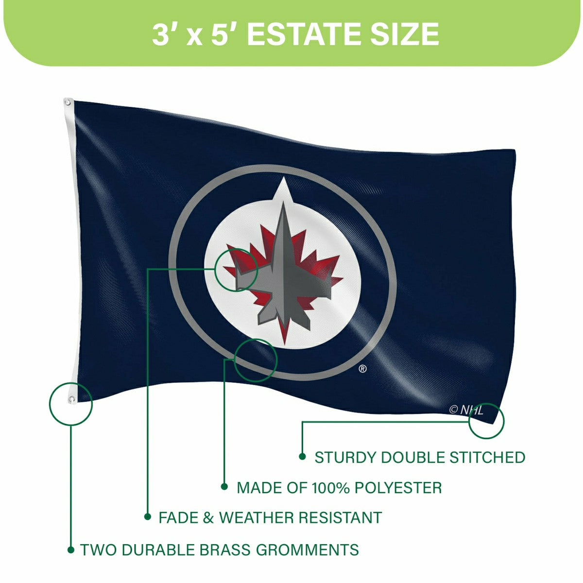 Winnipeg Jets Single Sided Flag w/ 2 Grommets, 3'x5', NHL, Home