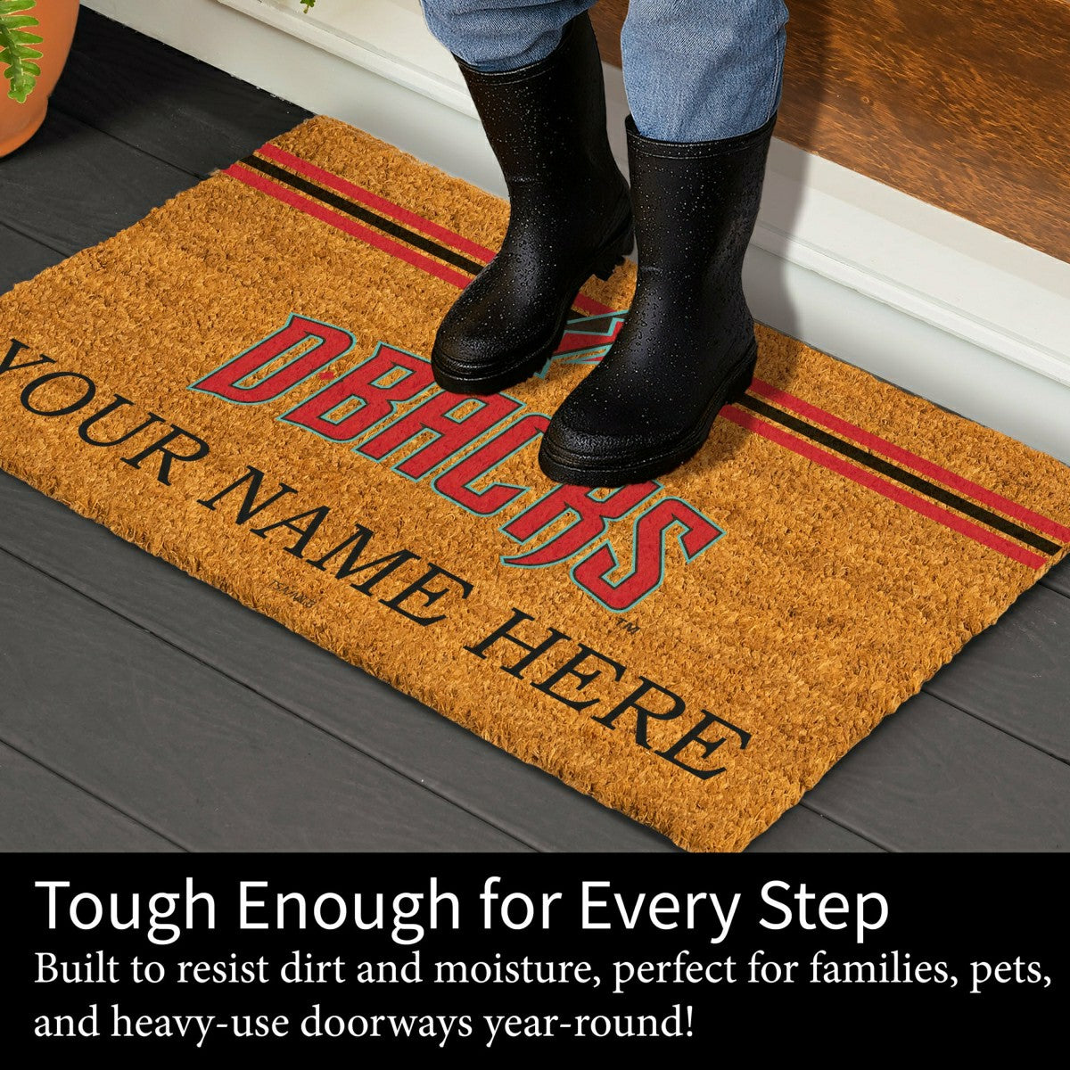 Arizona Diamondbacks Personalized Mat, Natural Coir with Color Logo, 3, MLB