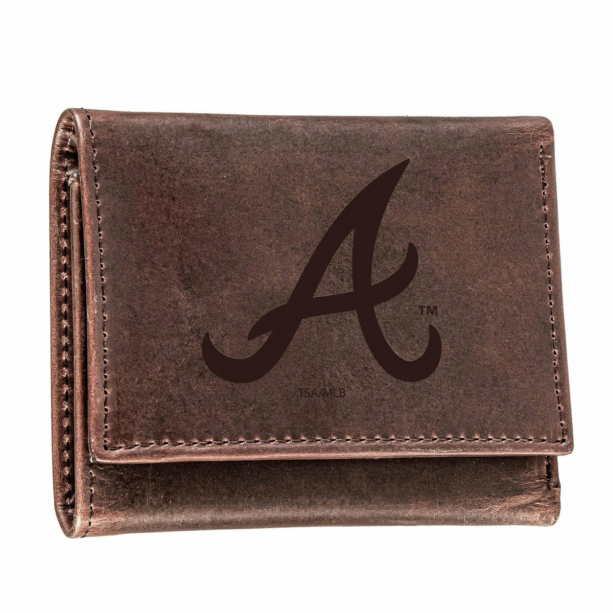 Atlanta Braves Tri-Fold Wallet Brown 100% Genuine Leather, MLB, Home