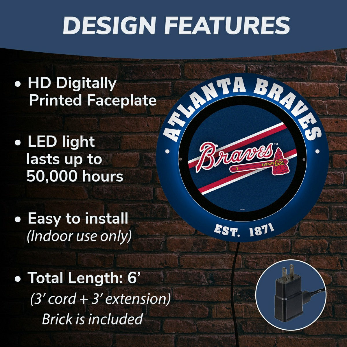 Atlanta Braves, Metal Lite, Round, MLB