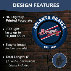Atlanta Braves, Metal Lite, Round, MLB