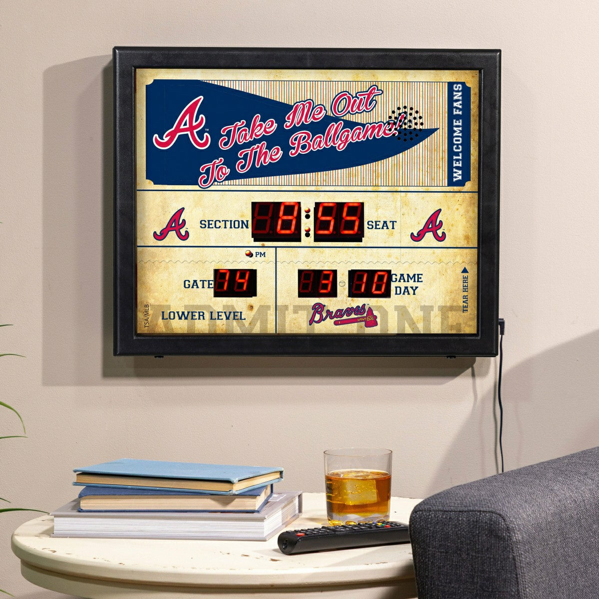 Bluetooth Scoreboard Wall Clock, Atlanta Braves, MLB, Home