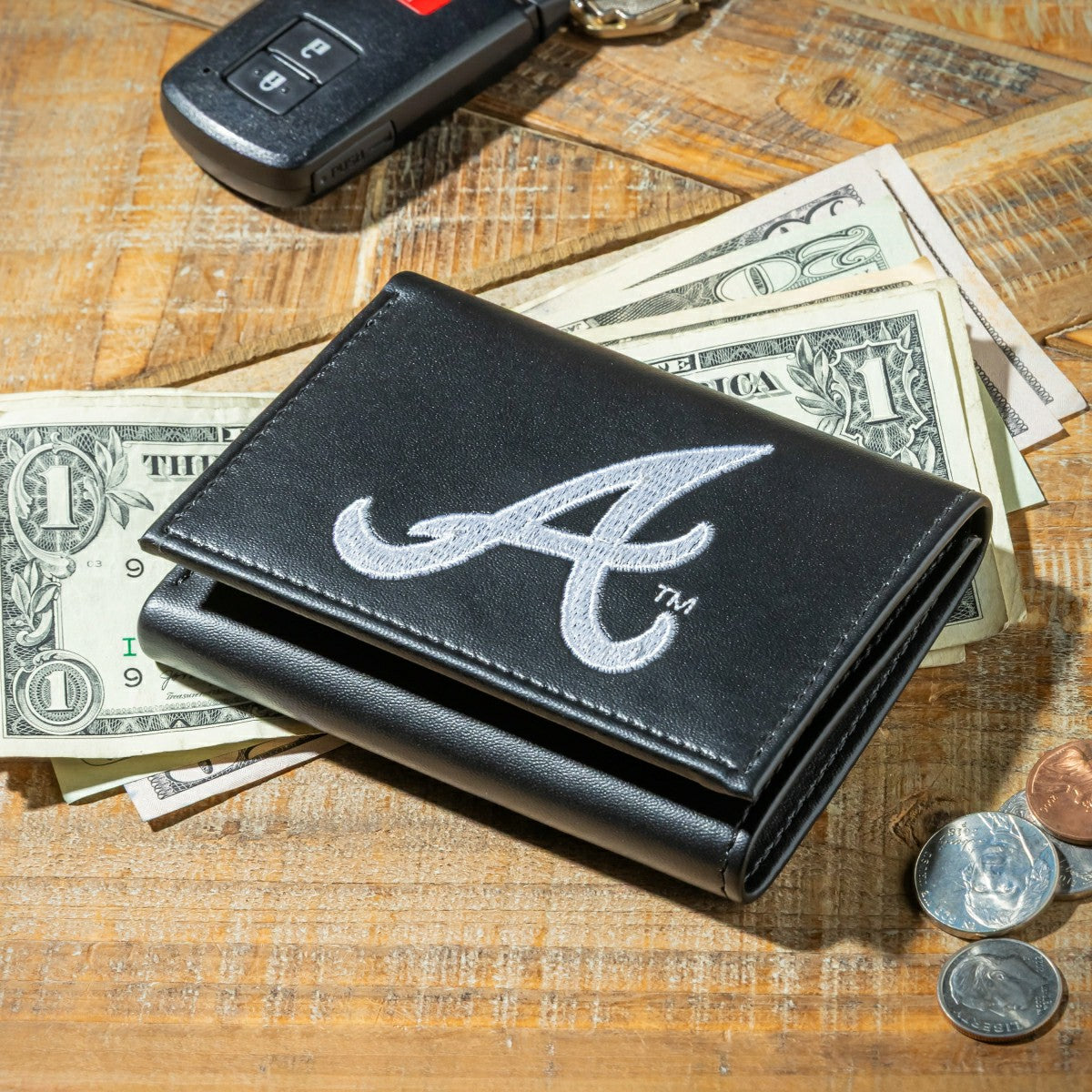 Atlanta Braves Black Tri-Fold Embroidered Wallet w/ RFID Blocking, MLB, Home