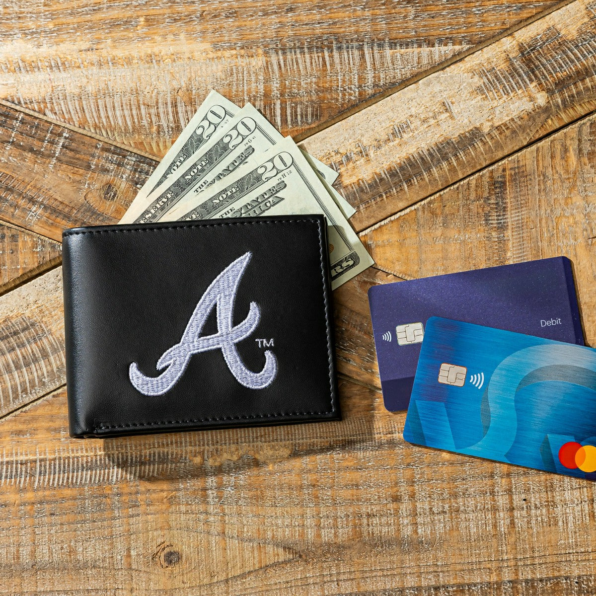 Atlanta Braves Black Bi-Fold Embroidered Wallet w/ RFID Blocking, MLB, Home