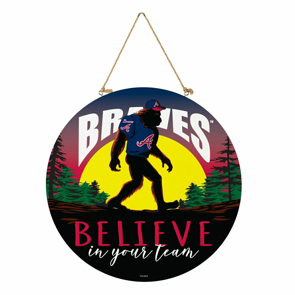 Atlanta Braves Bigfoot Round Door Décor with Hanging Rope, 18x18, MLB, Home