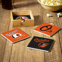 Baltimore Orioles Ceramic Coasters Set, 4pcs with Wood Caddy, MLB, Home