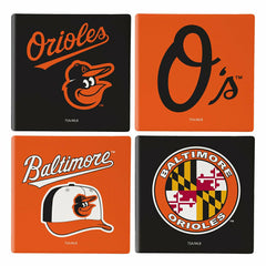 Baltimore Orioles Ceramic Coasters Set, 4pcs with Wood Caddy, MLB, Home
