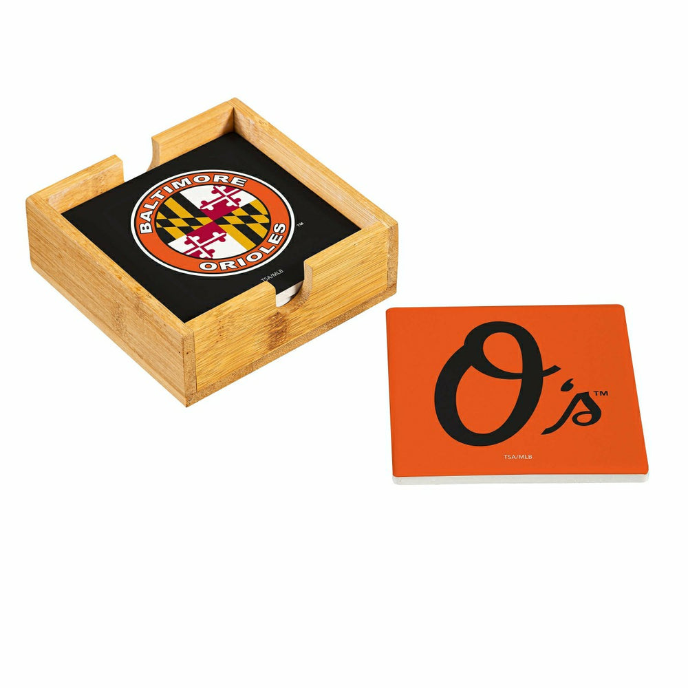 Baltimore Orioles Ceramic Coasters Set, 4pcs with Wood Caddy, MLB, Home