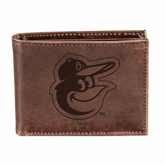 Baltimore Orioles Bi-Fold Wallet Brown 100% Genuine Leather, MLB, Home