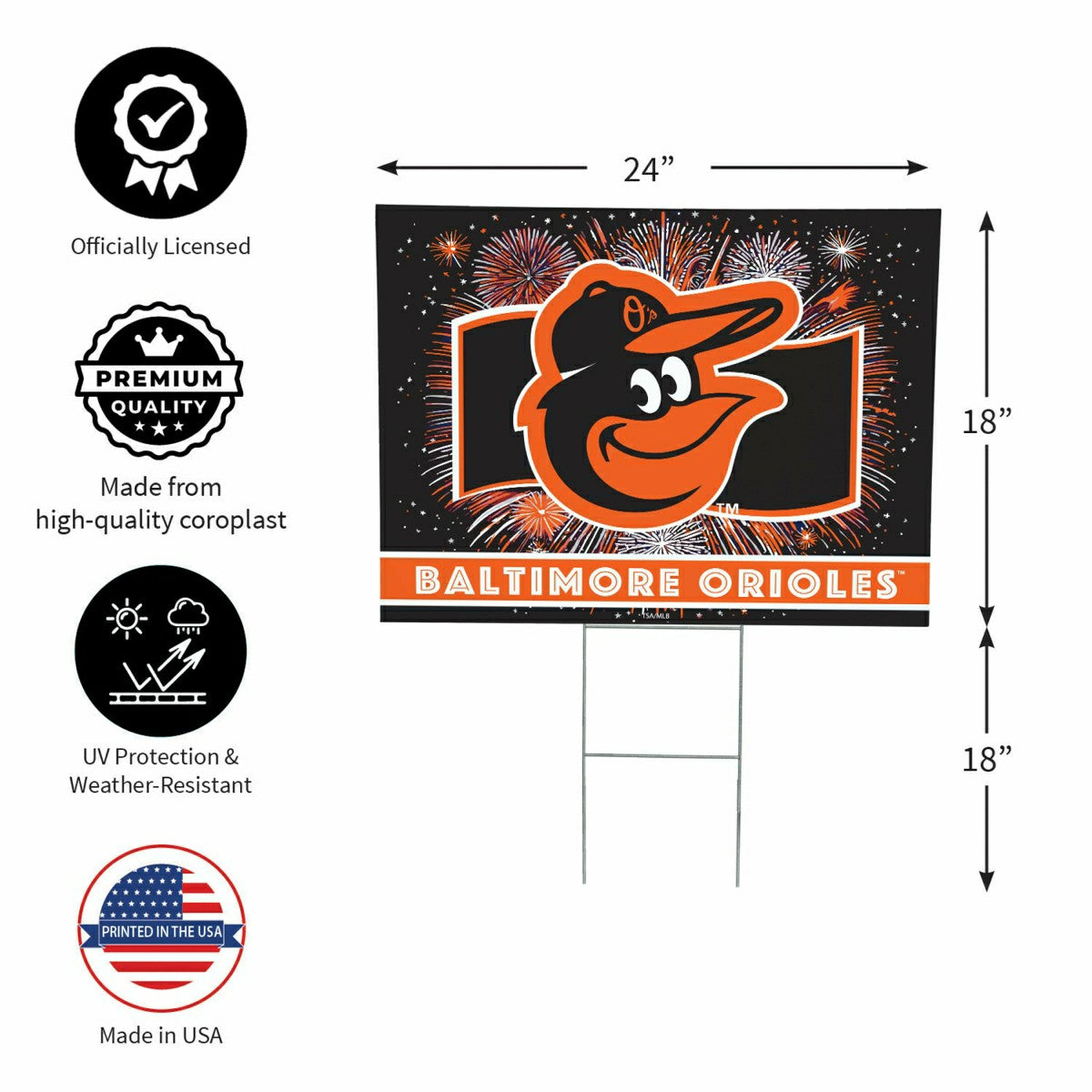 Baltimore Orioles Yard Sign, Patriotic, MLB, Home