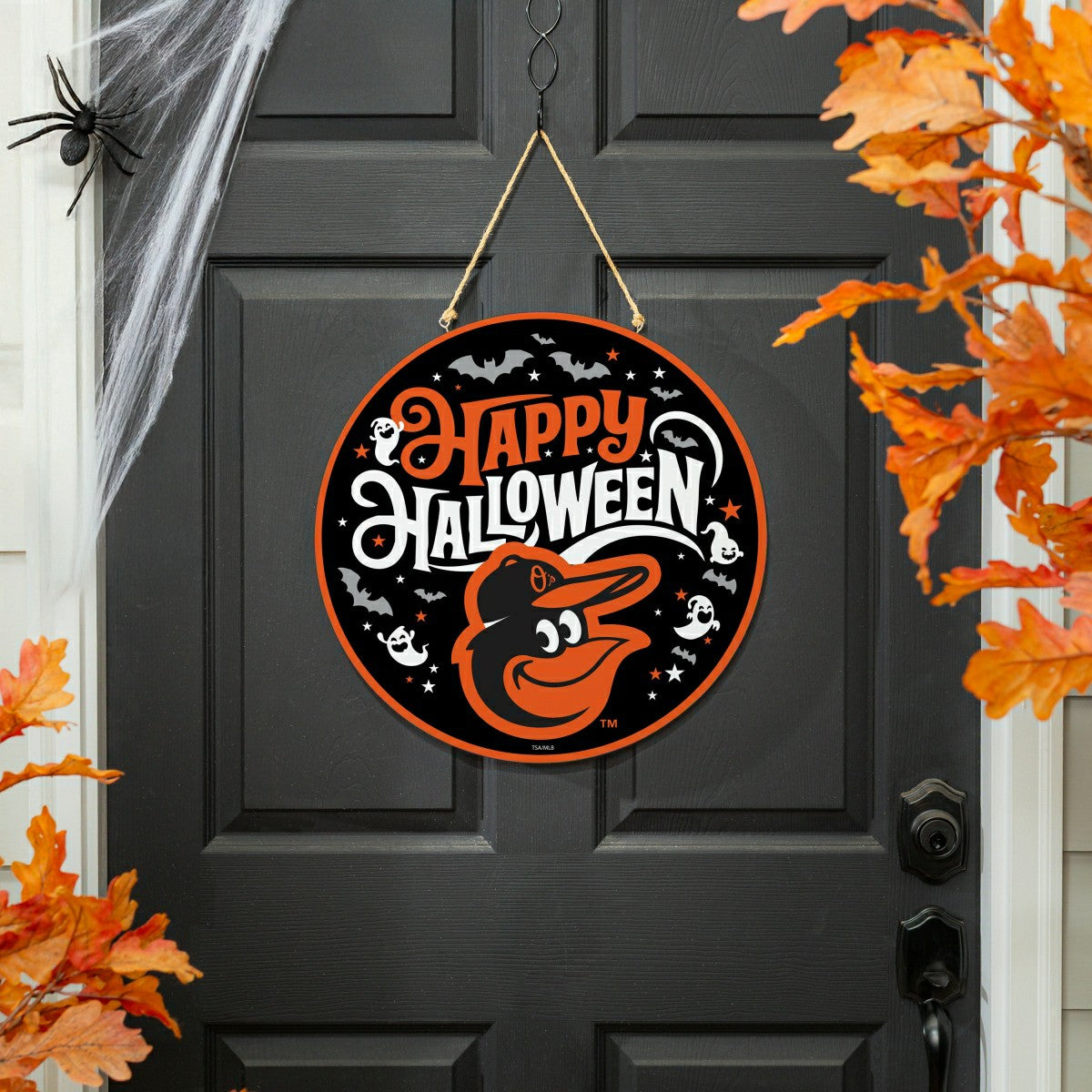 Baltimore Orioles Halloween Round Door Décor with Hanging Rope, 18x18, MLB, Home
