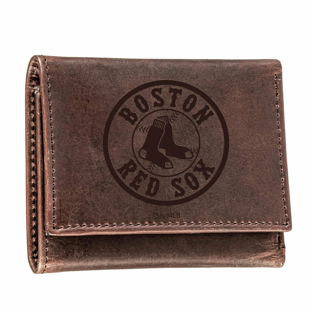 Boston Red Sox Tri-Fold Wallet Brown 100% Genuine Leather, MLB, Home