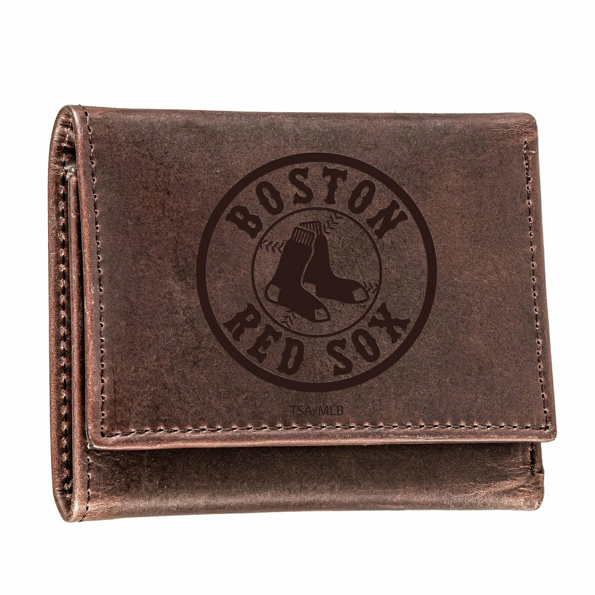 Boston Red Sox Tri-Fold Wallet Brown 100% Genuine Leather, MLB, Home
