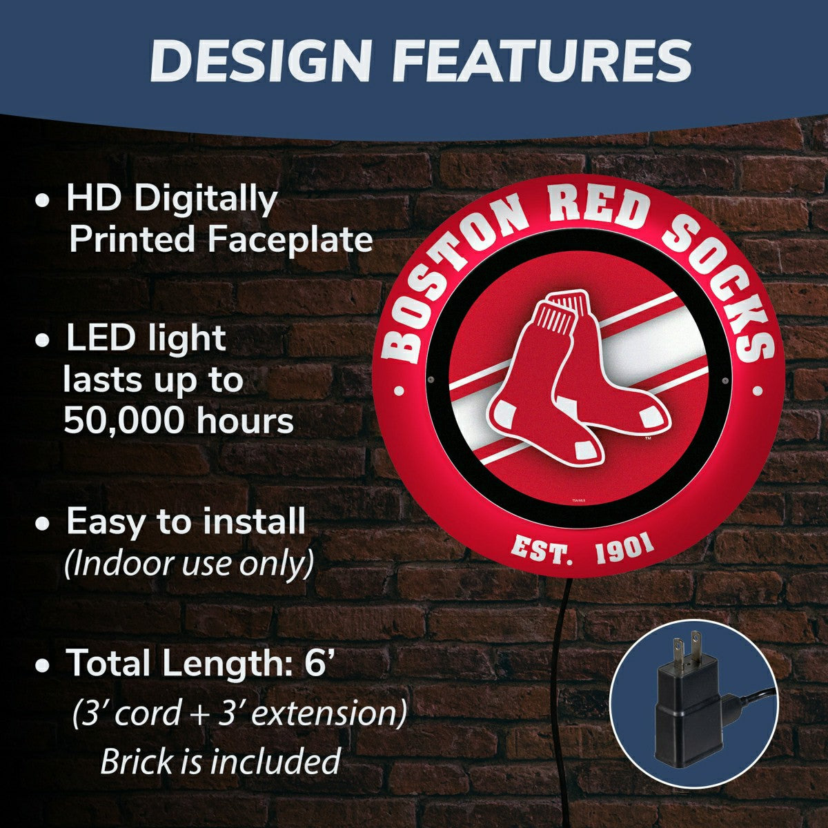 Boston Red Sox, Metal Lite, Round, MLB