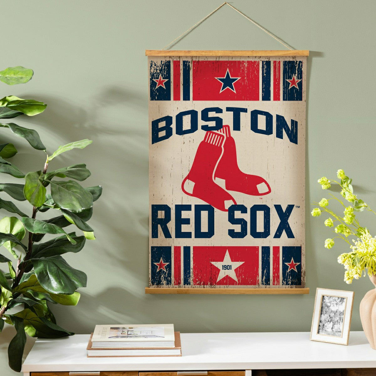 Boston Red Sox, Canvas Wall Tapestry, Medium, 36x24, MLB, Home