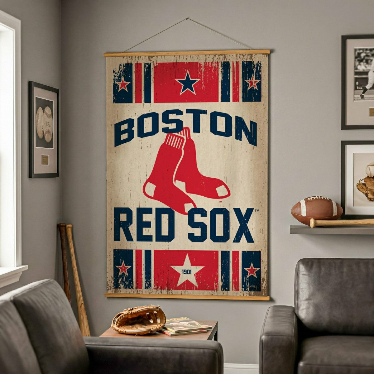 Boston Red Sox, Canvas Wall Tapestry, Large, 54x36, MLB, Home