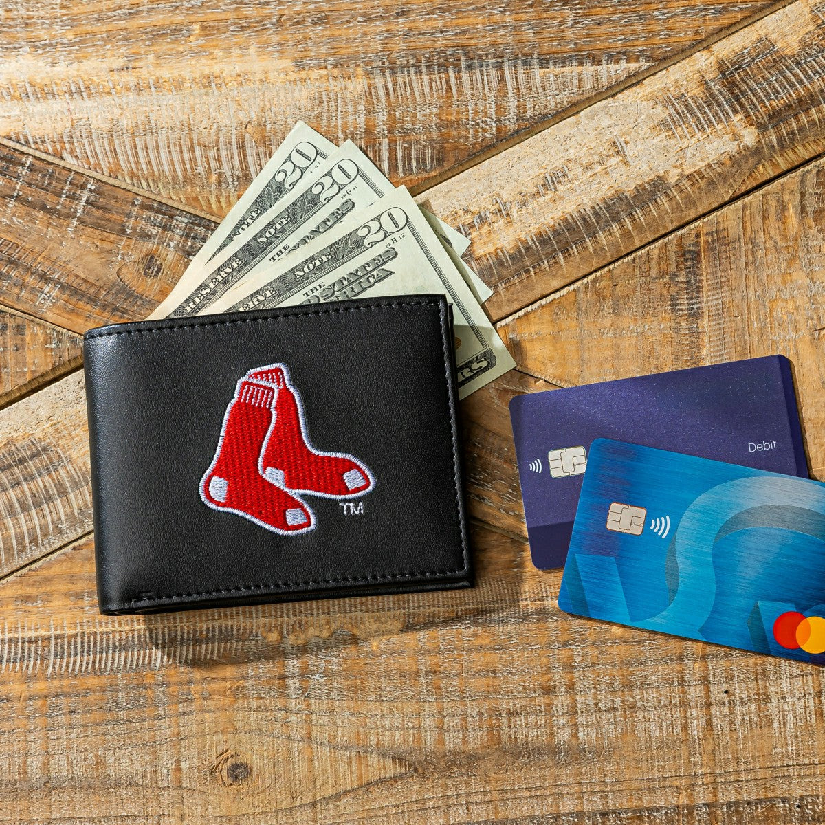 Boston Red Sox Black Bi-Fold Embroidered Wallet w/ RFID Blocking, MLB, Home