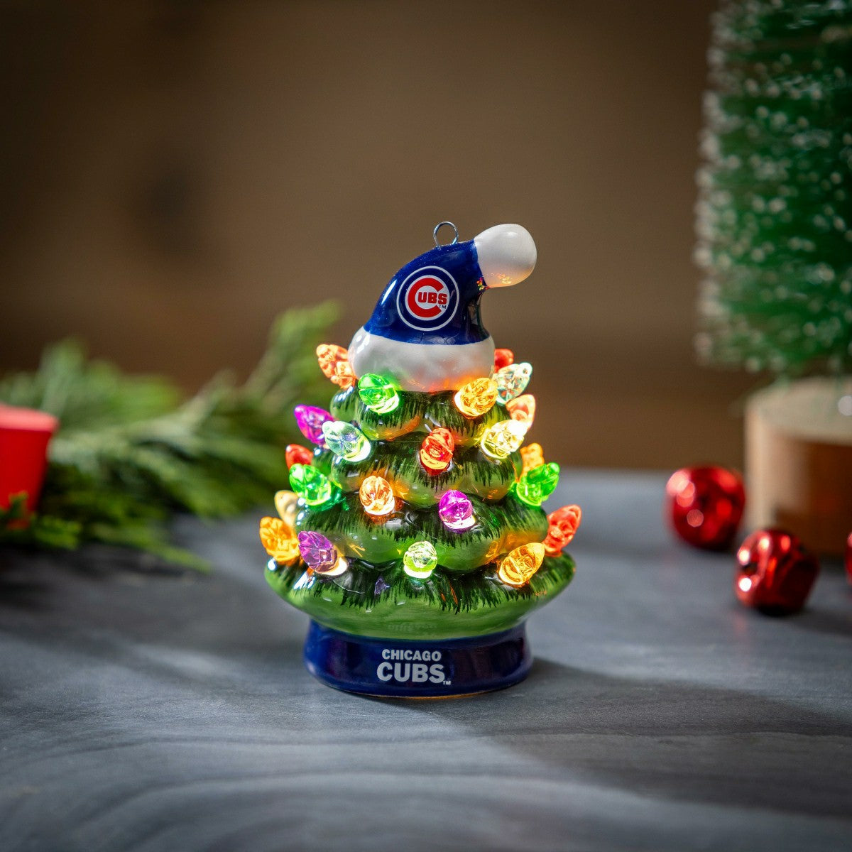 Chicago Cubs 4" Mini LED Tabletop Christmas Tree, Set of 2, MLB, Home