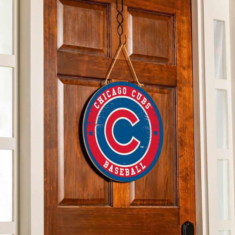 Chicago Cubs Round Door Décor with Hanging Rope, 18x18, MLB, Home