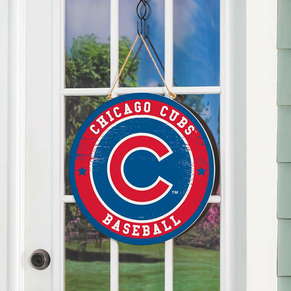 Chicago Cubs Round Door Décor with Hanging Rope, 18x18, MLB, Home