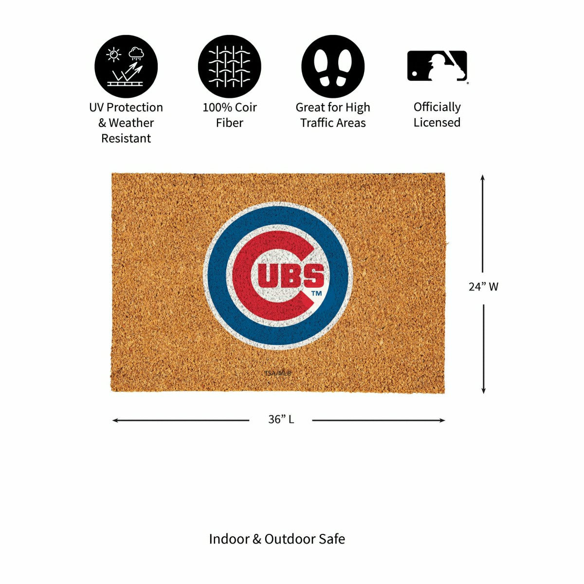 Chicago Cubs Large Full Color Coir Mat, 36"x24", MLB